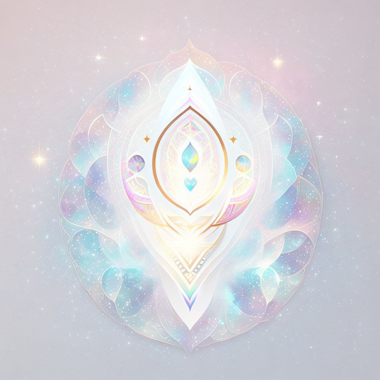 Cosmic-themed digital artwork: Glowing mandala with star-like accents