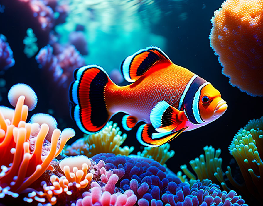 Colorful Clownfish Among Vibrant Coral Reefs Underwater