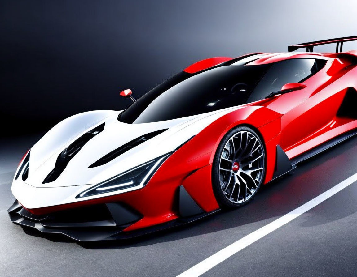 Red and White Sports Car with Aerodynamic Design and Racing Livery