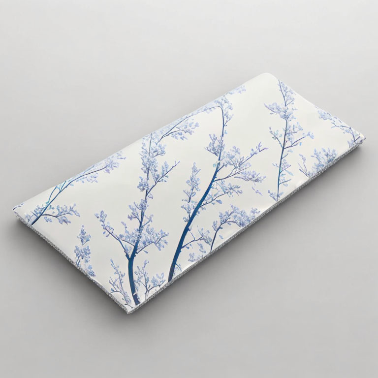 Rectangular Floral Clutch: White & Blue Cherry Blossom Design on Gray