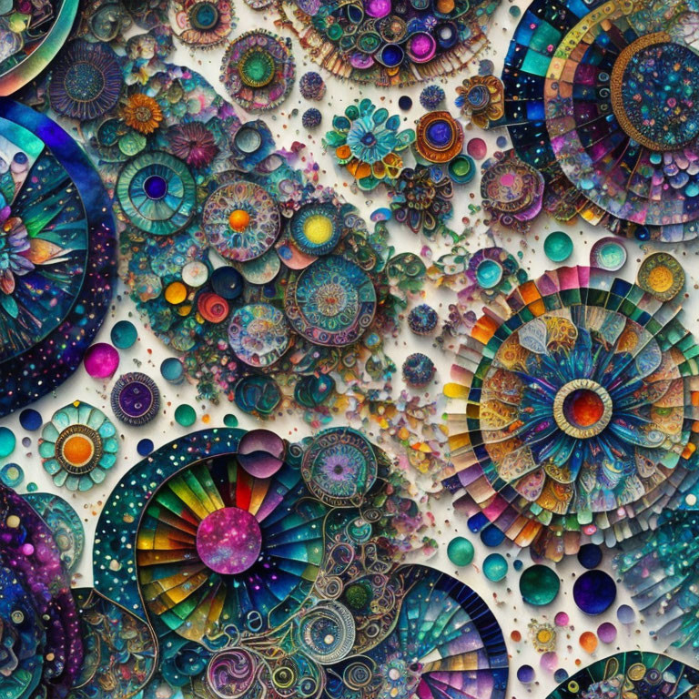 Vivid Cosmic Mandala Patterns in Various Sizes and Hues
