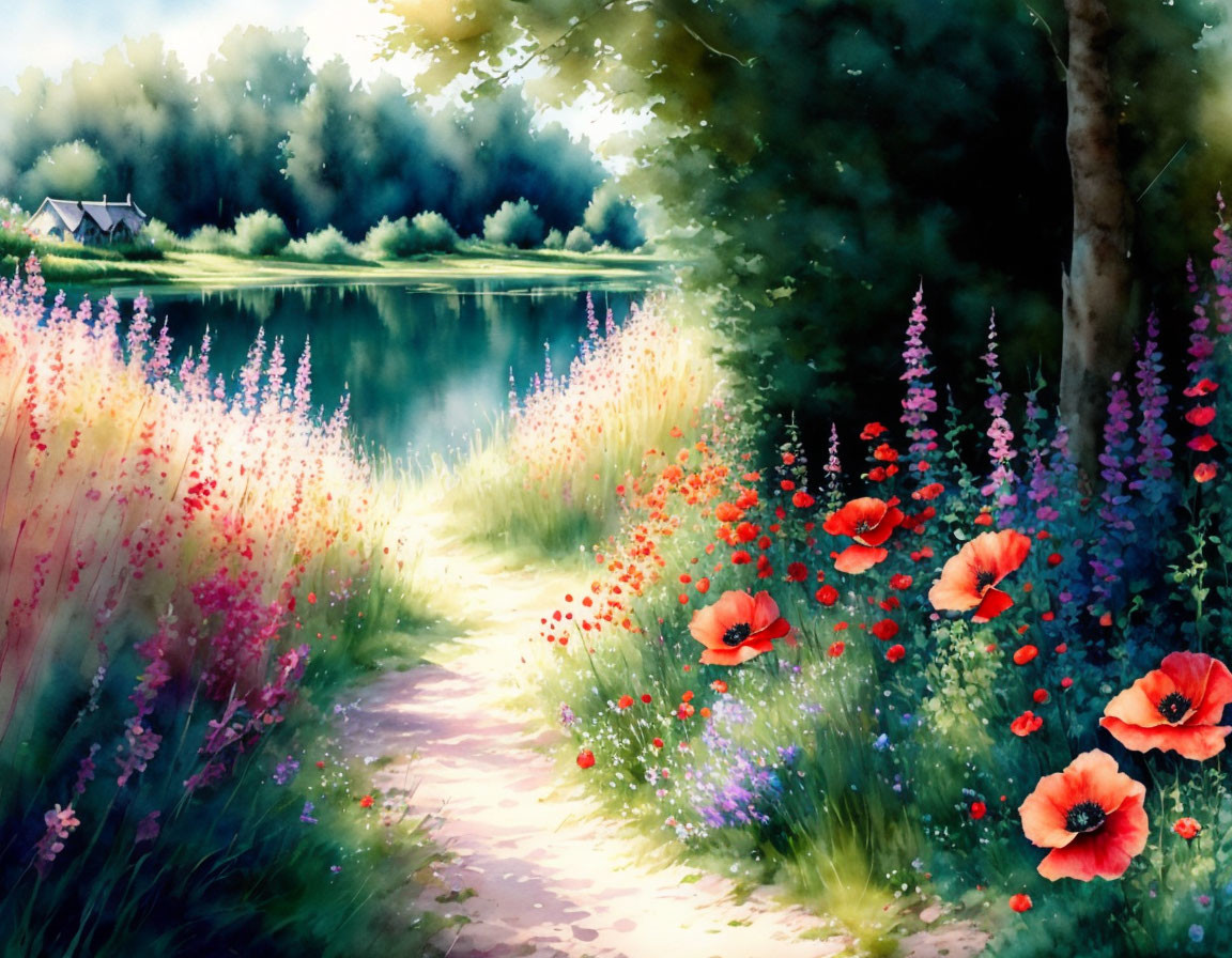 Path between beautiful flowers