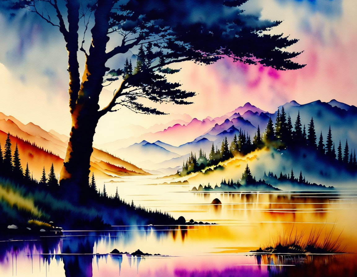 Landscape painted in watercolor 
