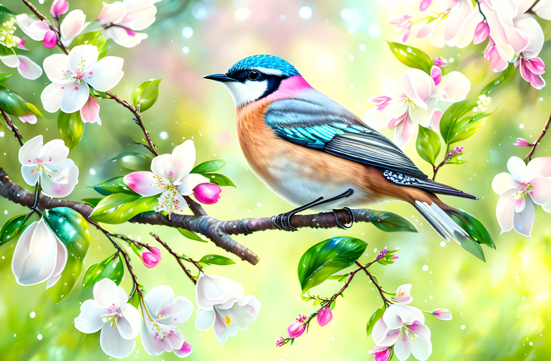 Bird on Blossom Flowers Branch
