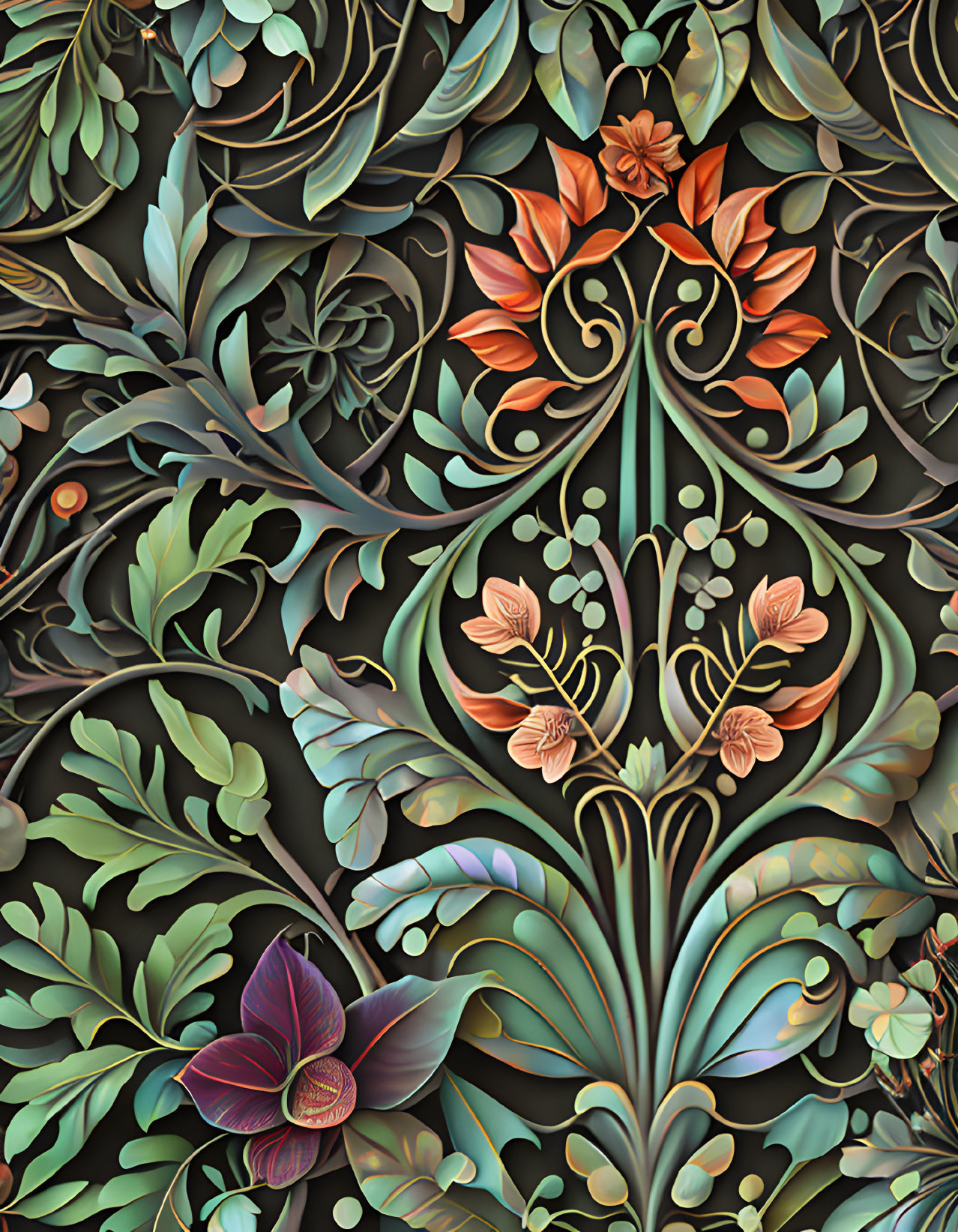 Art Nouveau Flowers, Leaves
