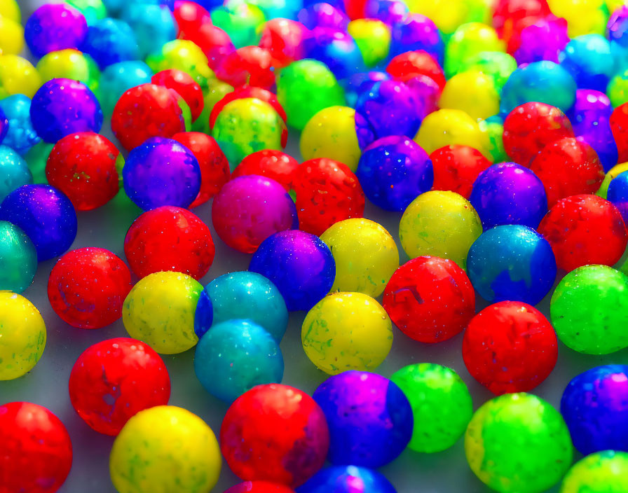 Vibrant Cluster of Colorful Speckled Balls in Blue, Green, Red, and Yellow