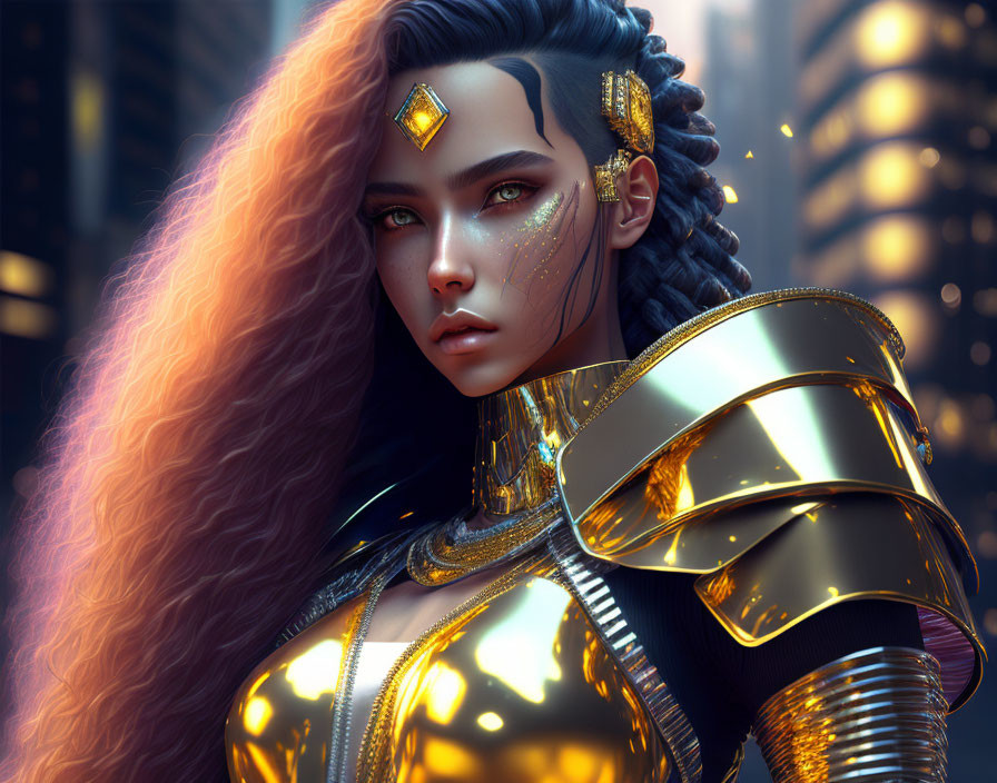 Girl in diamond and gold armor