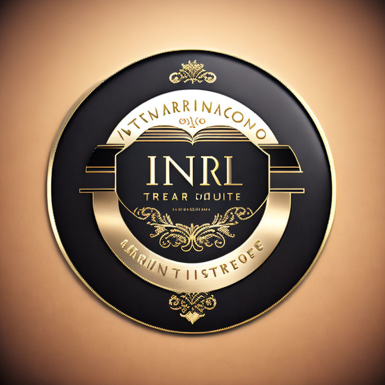 Circular black and gold emblem with golden decorative elements and "INRL" acronym center.