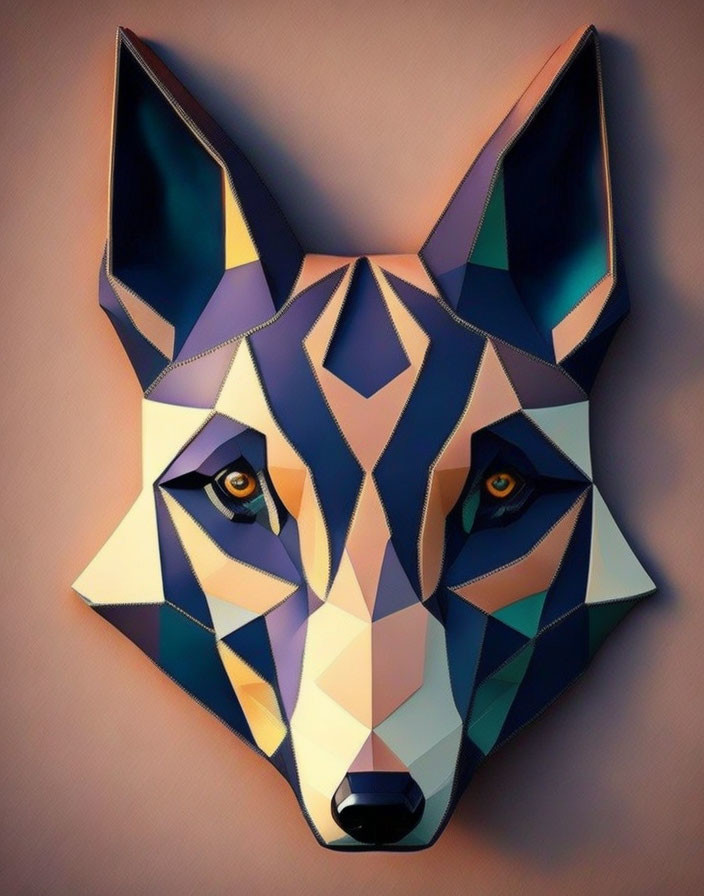 Colorful Geometric Fox Head on Peach Background
