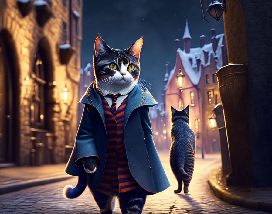 Cat walking down the street dressed as Harry Potte