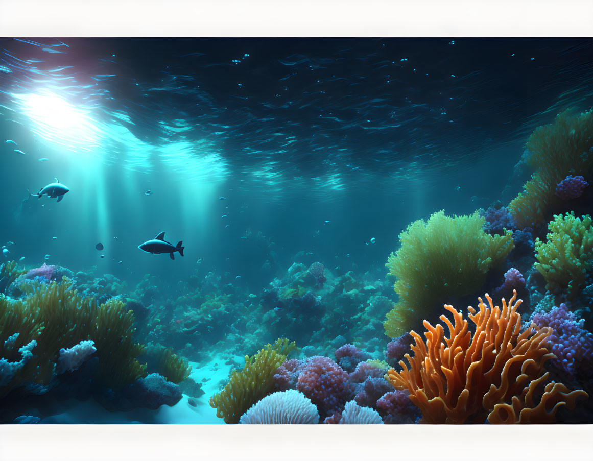 Vibrant Underwater Scene: Colorful Corals and Swimming Fish