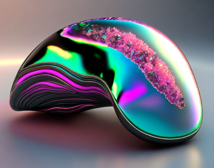 Vibrant iridescent abstract object against soft-focus background