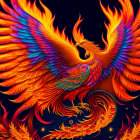 Colorful Phoenix Artwork with Intricate Patterns on Dark Background