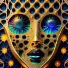 Fractal-inspired digital artwork of a vibrant mask with intricate patterns and glowing colors