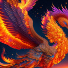 Majestic phoenix digital artwork with fiery plumage on starry night sky