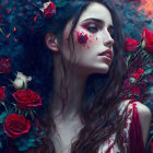 Fantasy Artwork: Woman with Fiery Flowers and Smoky Effects