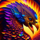Colorful Phoenix Digital Artwork with Fiery Background