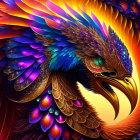 Colorful Eagle Digital Art with Blue, Orange, and Gold Feathers
