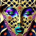 Intricate Gold Filigree Mask with Jeweled Accents