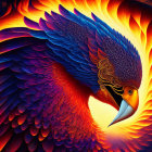 Colorful Bird Artwork Featuring Orange, Blue, and Purple Patterns