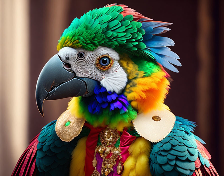 Colorful Parrot in Digital Costume with Gold Epaulettes