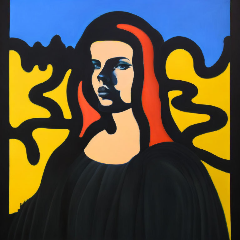 Abstract portrait of woman with black hair and bold colors