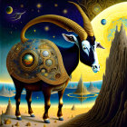 Fantastical image of celestial goats on starry night background