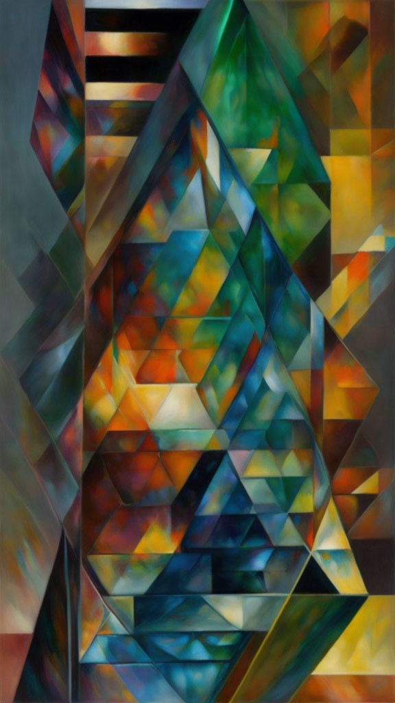 Colorful Abstract Painting with Interlocking Geometric Shapes