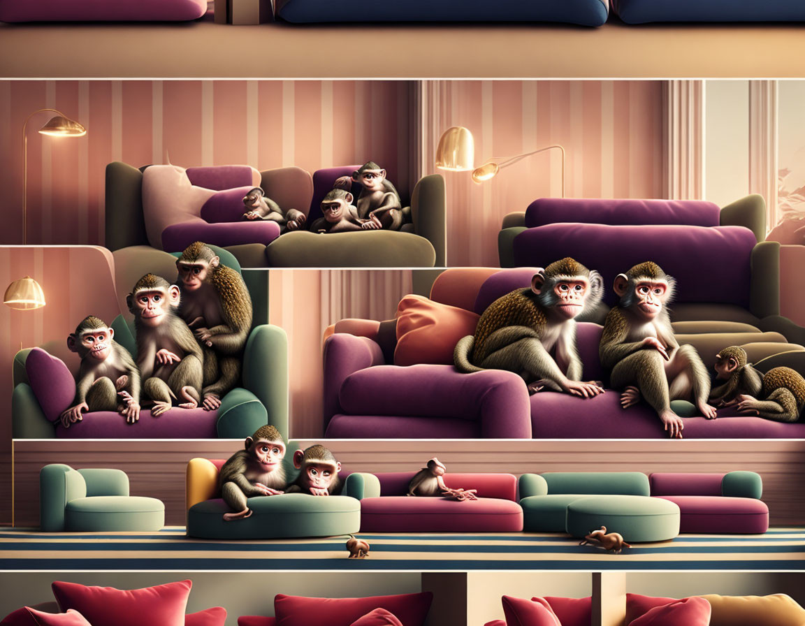Monkeys and sofa 