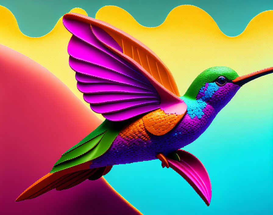 Colorful 3D hummingbird illustration with vibrant background
