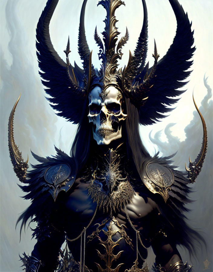 Skull-faced figure in dark armor and horned headdress
