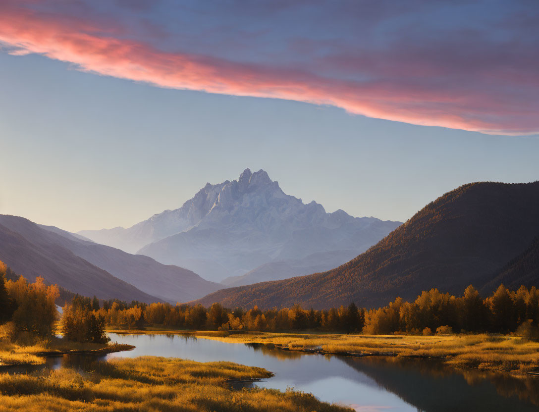 Serene Mountain Landscape with Golden Sunset Reflections