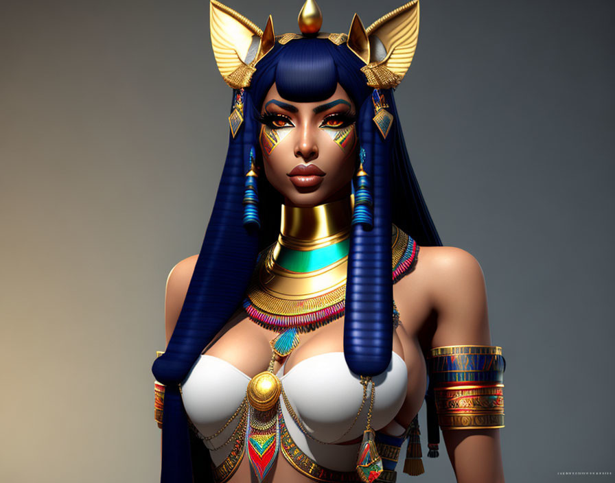 Stylized digital artwork of woman in Ancient Egyptian fashion