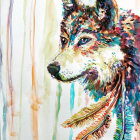Colorful Wolf Illustration with Watercolor Effect & Nature Background