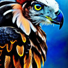 Vividly Colored Eagle Painting with Detailed Feathers and Intense Eyes