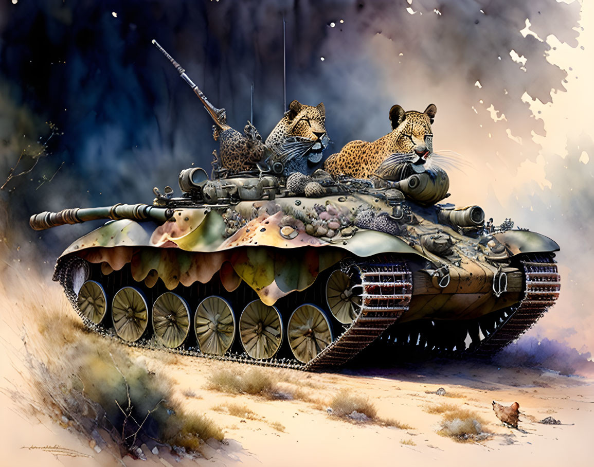 lying Leopard driving Tank leopard