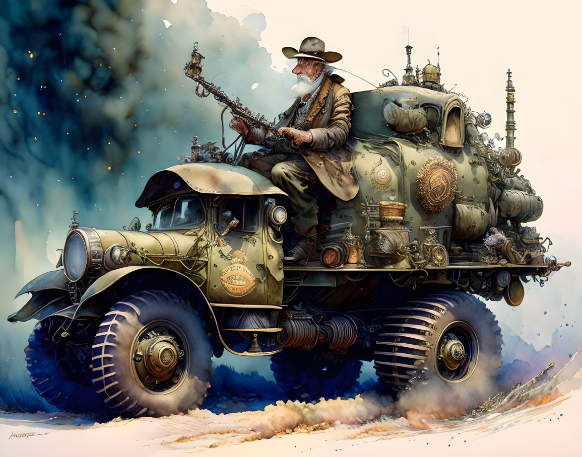 Old man driving MLRS Octopus with