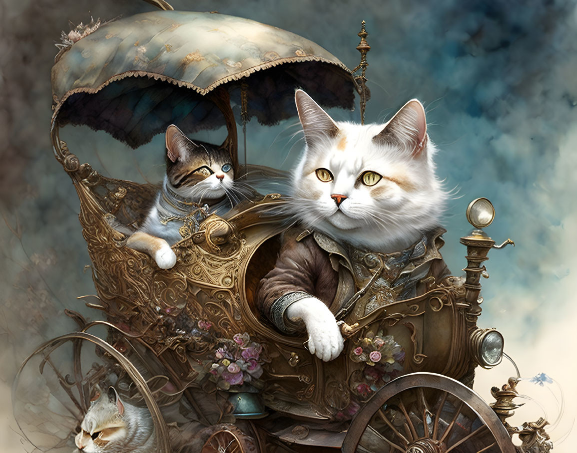 Old man driving cat dog with handle, by Jean-Bapti