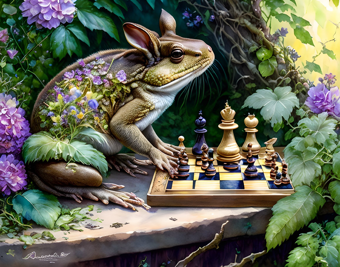 Abandoned old rabbit frog playing chess