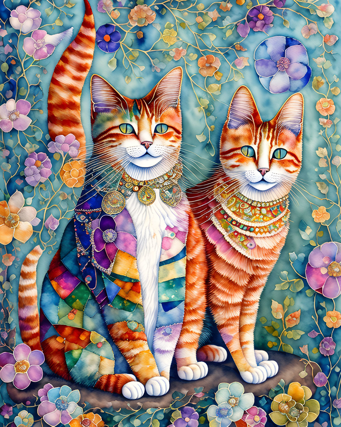 Ginger cat, patchwork art by Louis Wain and by Pau