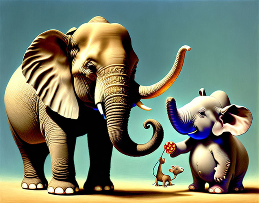 Stylized elephant family illustration with large, small, and tiny members