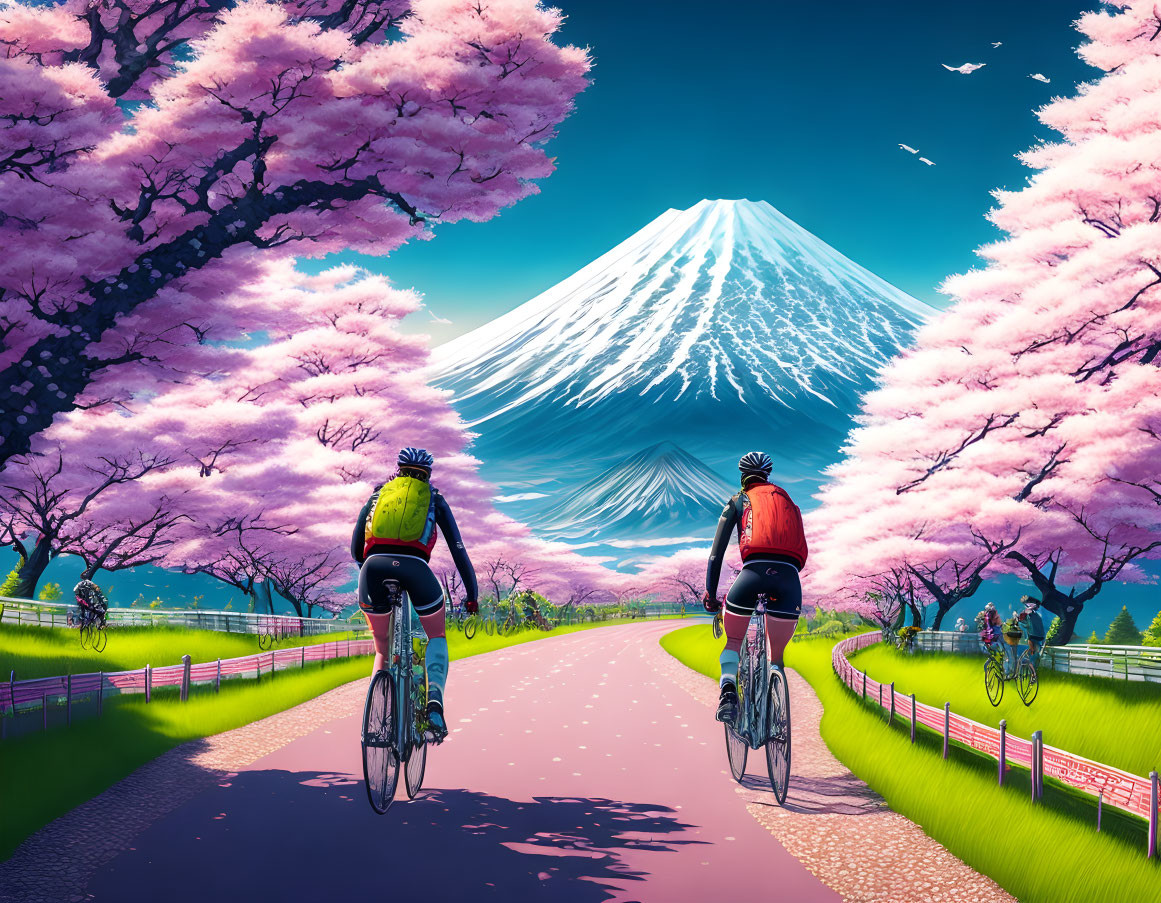 Cyclists in Mt Fuji