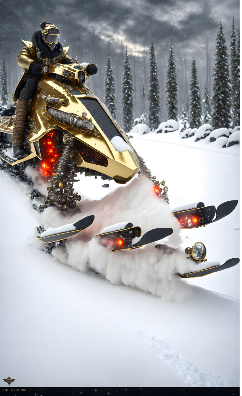 Cyberpunk gold plated snowmobile