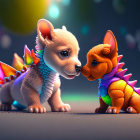 Colorful Whimsical Image: Cute Animated Puppies with Dragon Wings