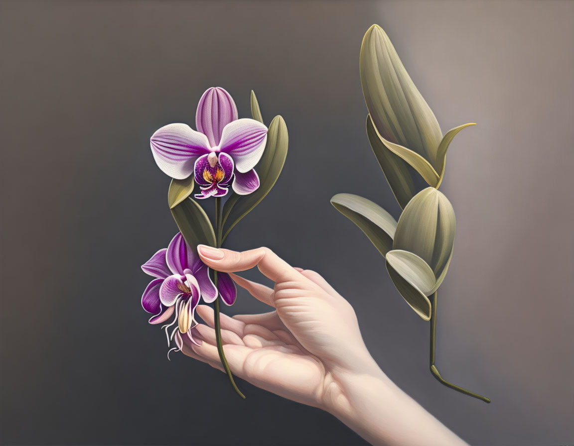Holding Orchid Plant