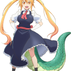 Blonde Anime Character in Maid Outfit with Green Dragon