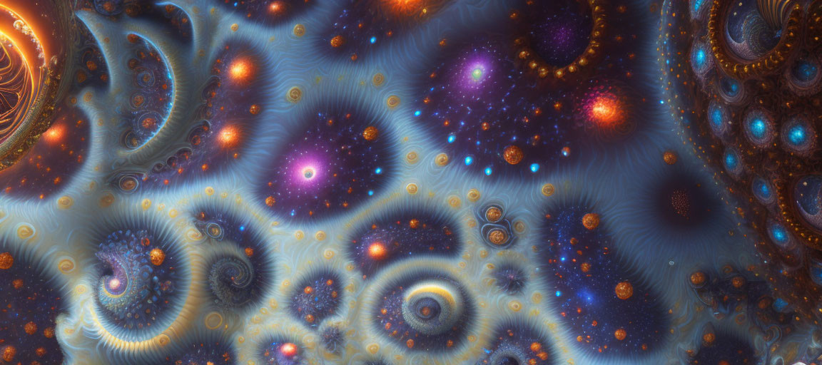 Colorful Fractal Image with Swirling Patterns and Celestial Hues