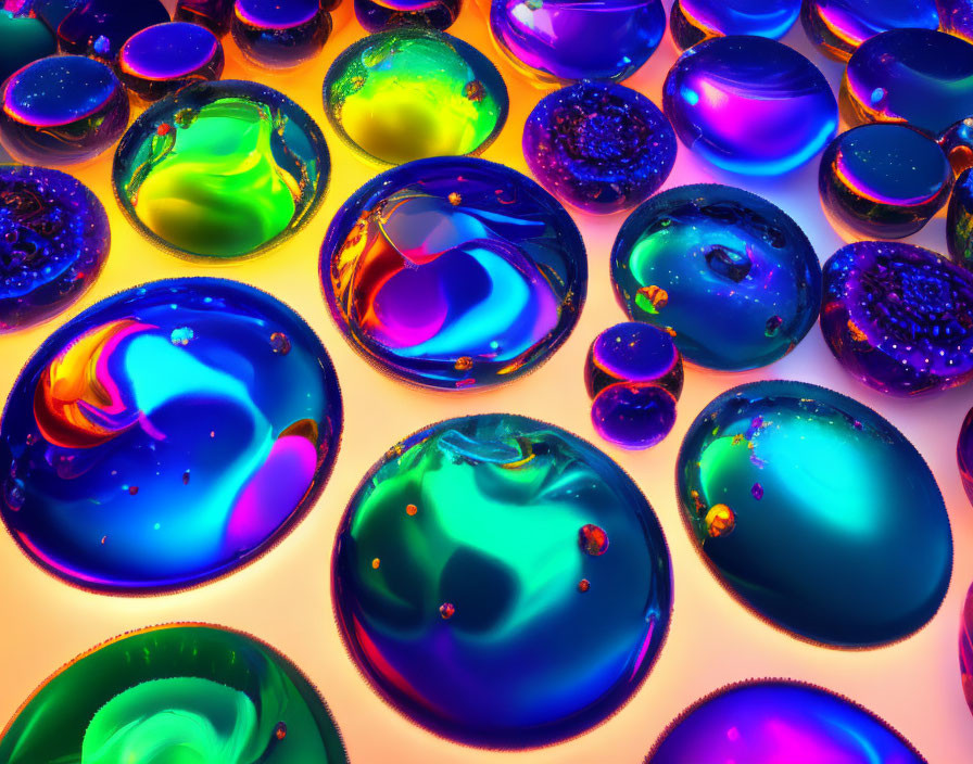 Iridescent Water Droplets Reflecting Vibrant Colors