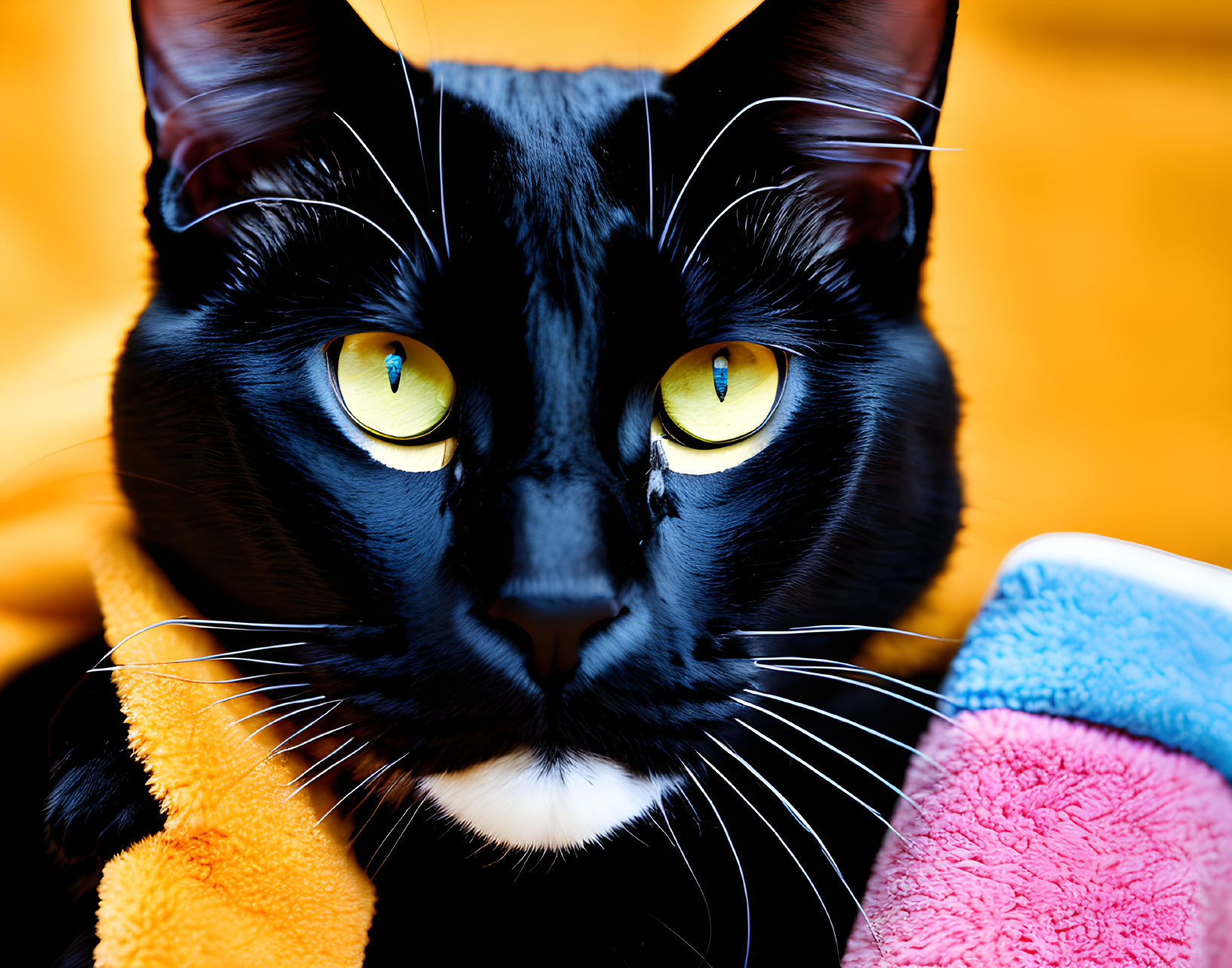 black cat on towel