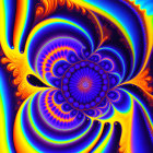 Colorful Digital Fractal Art: Blue, Orange, Yellow Swirling Patterns